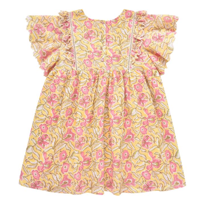 Vestido de algodón orgánico de flores Siloe | Amarillo- Imagen del producto n°3