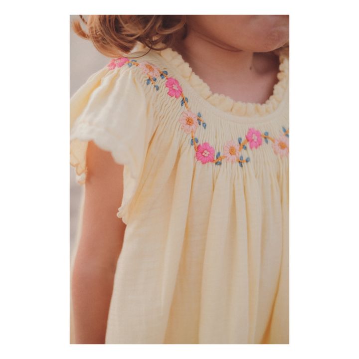 Robe fille gaze de coton brodée fleurs - vert sauge, Fille