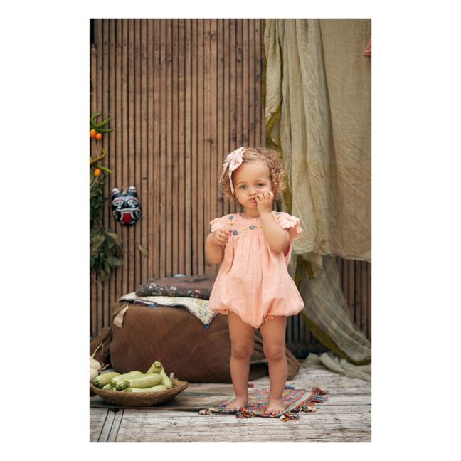 Josephine Hand Embroidered Romper | Korallenfarben