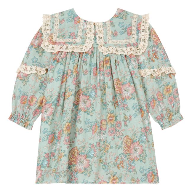 Vestido de algodón orgánico de flores Arinola | Verde agua