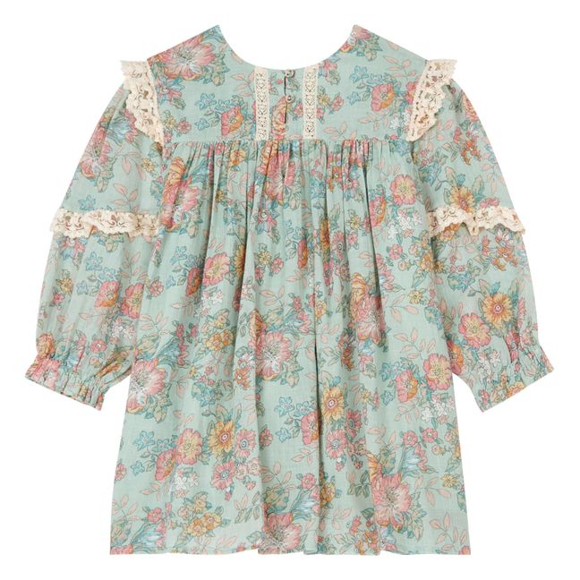 Vestido de algodón orgánico de flores Arinola | Verde agua