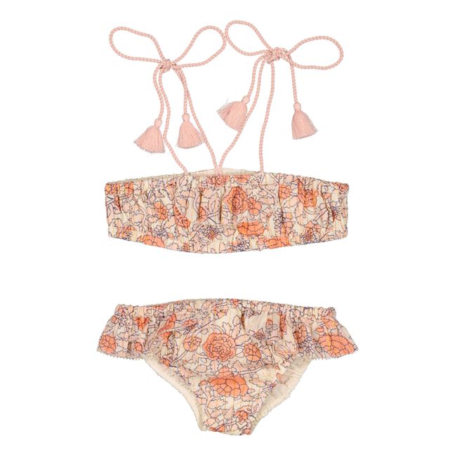 Vague Floral Lurex Two-piece Swimsuit | Pale pink