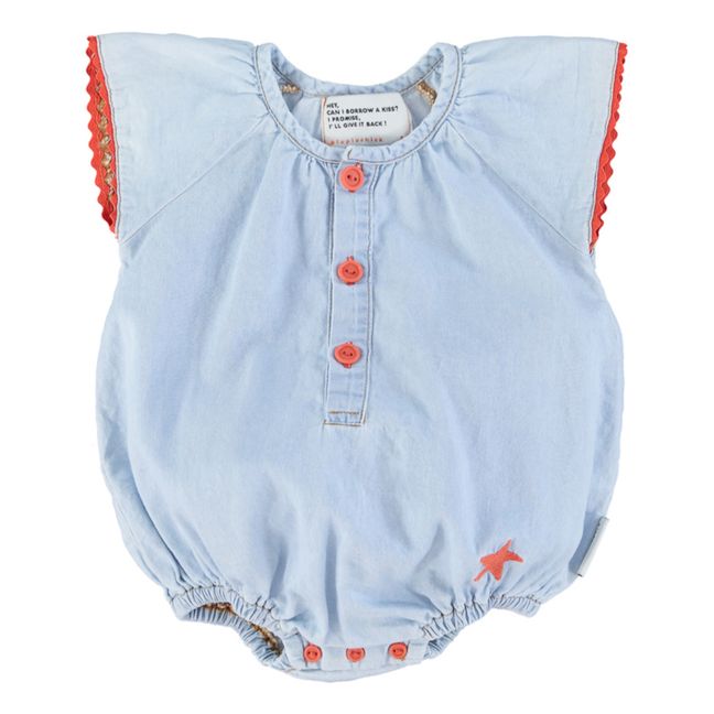 Butterfly Sleeve Chambray Romper  | Azul Cielo