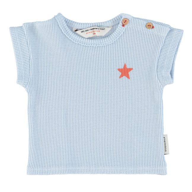 T-Shirt Coton Bio Gaufré Logo | Bleu ciel