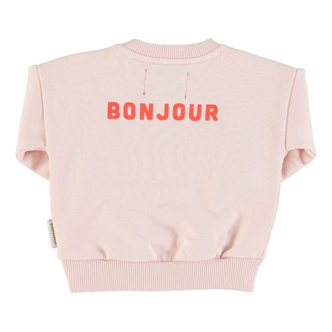 Sweat Coton Bio "Hello in French" | Pale pink