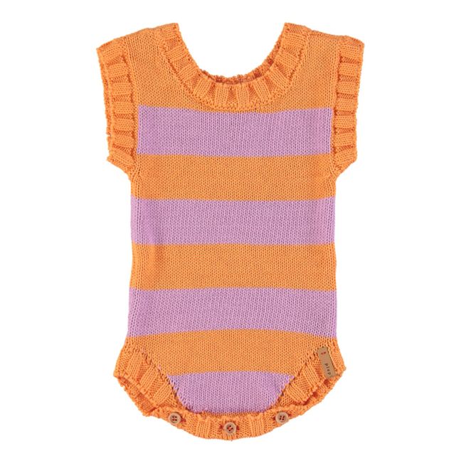 Organic Knit Striped Onesie | Orange