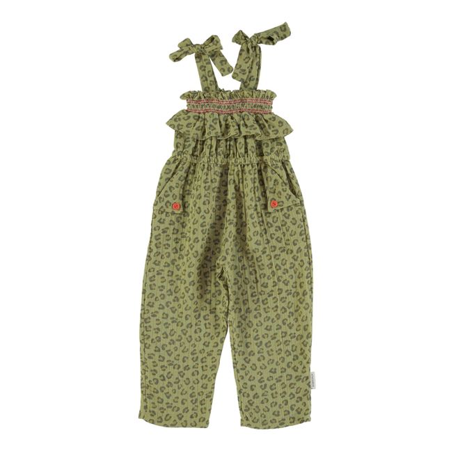 Leopard Print Cotton Muslin Jumpsuit | Khaki