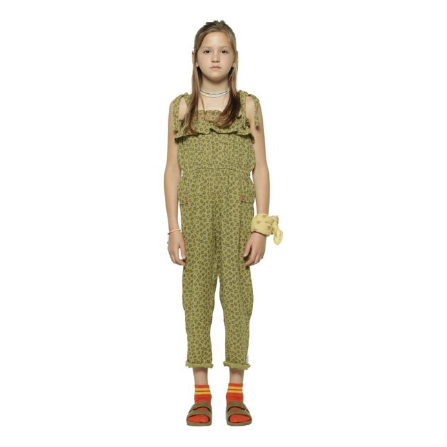 Leopard Print Cotton Muslin Jumpsuit | Khaki