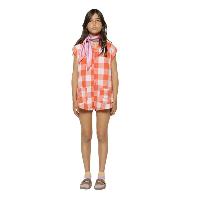 Combishort Coton Bio Vichy "Vacay" | Rose