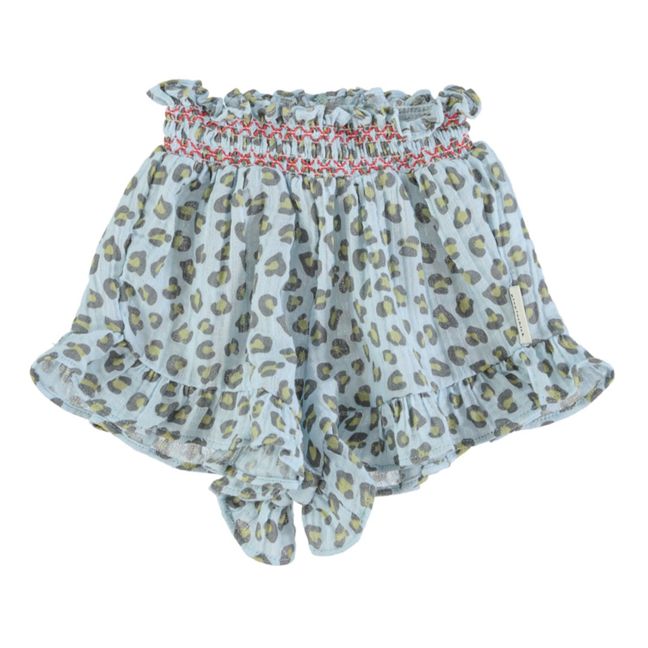 Leopard Print Cotton Muslin Shorts | Light blue