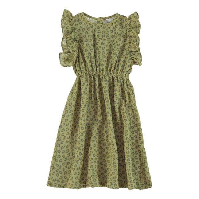 Kleid aus Baumwollgaze Leopard | Khaki