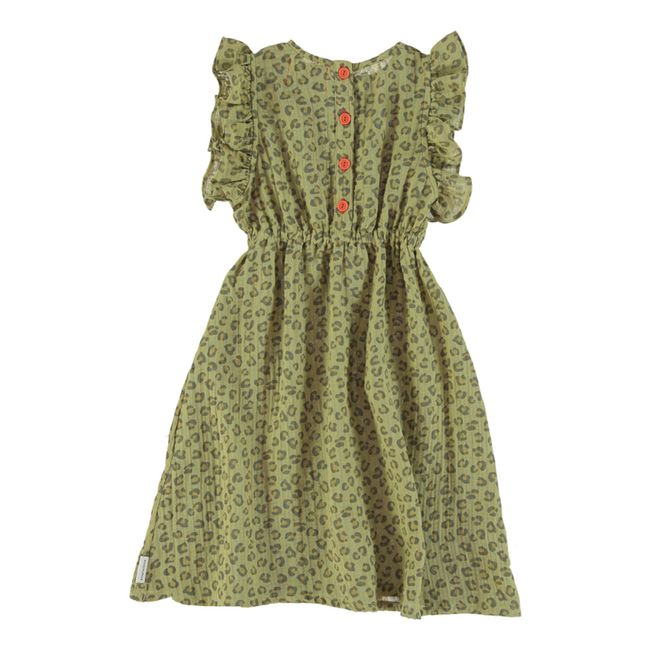 Kleid aus Baumwollgaze Leopard | Khaki
