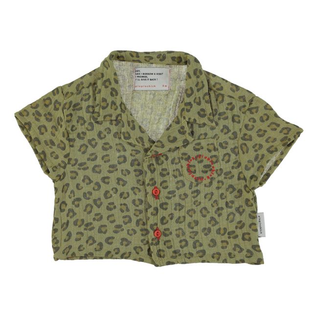 Hemd aus Baumwollgaze mit Leopardenmuster | Khaki