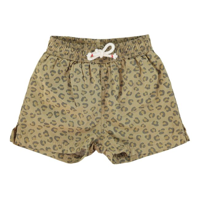 Short de Bain Coton Bio Léopard | Vert kaki