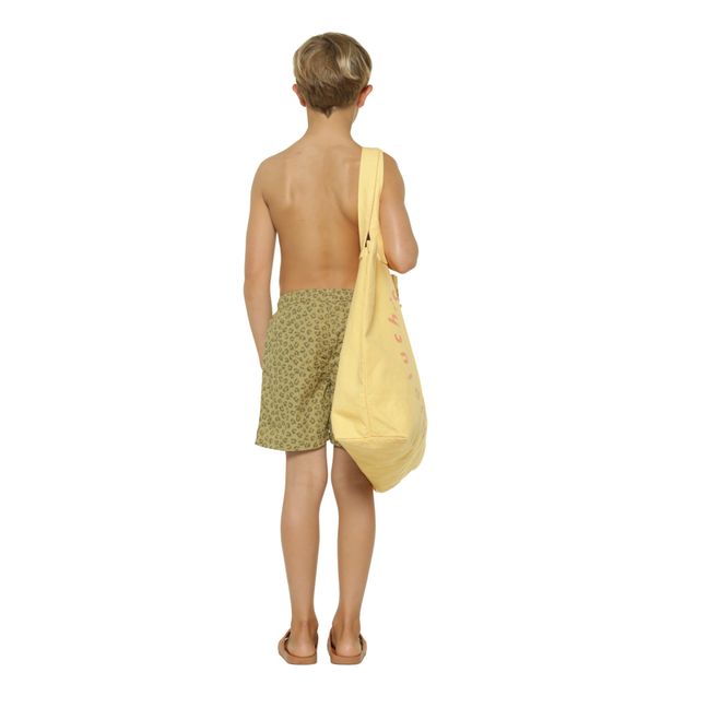 Short de Bain Coton Bio Léopard | Vert kaki
