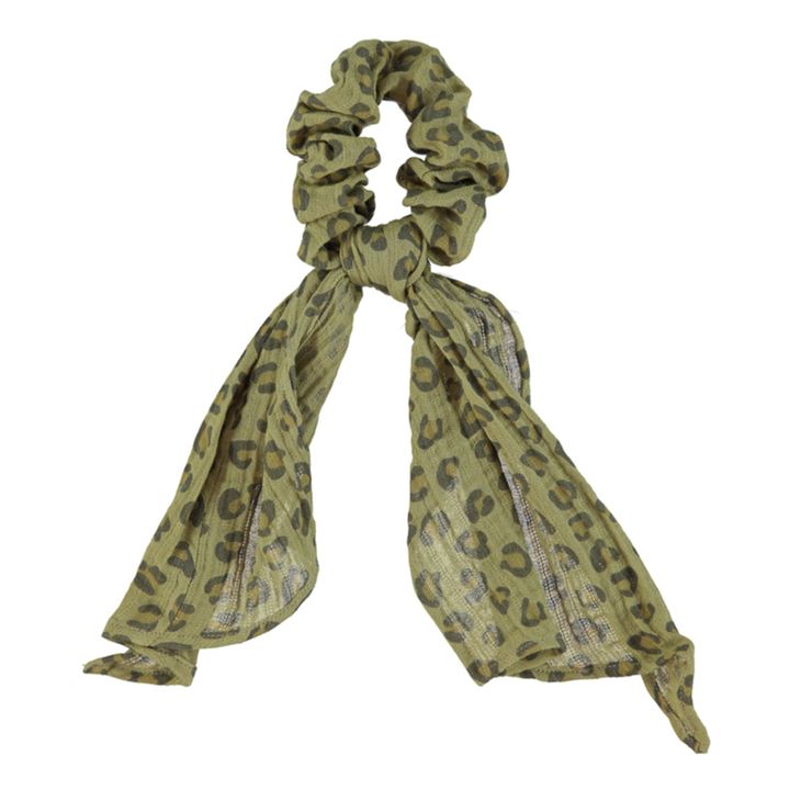 Leopard Print Cotton Gauze Scrunchie | Verde Kaki- Imagen del producto n°0