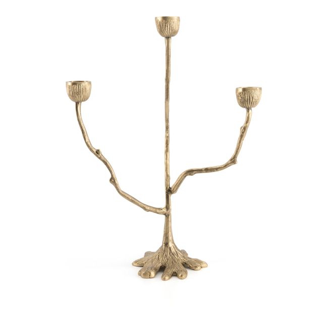 Misty Recycled Brass Triple Candle Stick Holder | Gold