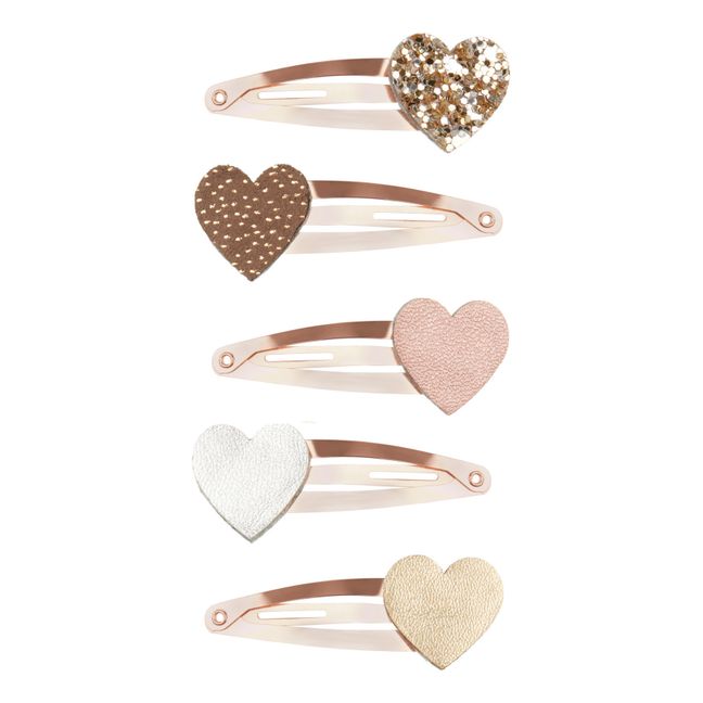 Heart Hair Clips - Set of 5 | Pink Gold