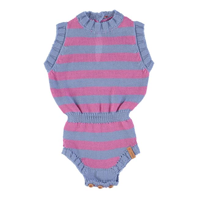 Combishort Maille Bio à Rayures | Bleu