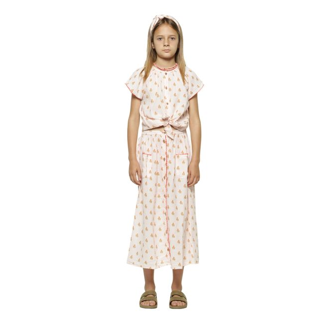 Jupe Longue Gaze de Coton Fleurs | Rose pâle