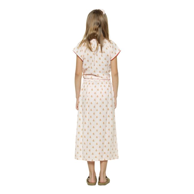 Organic Cotton Gauze Flower Long Skirt | Rosa Palo