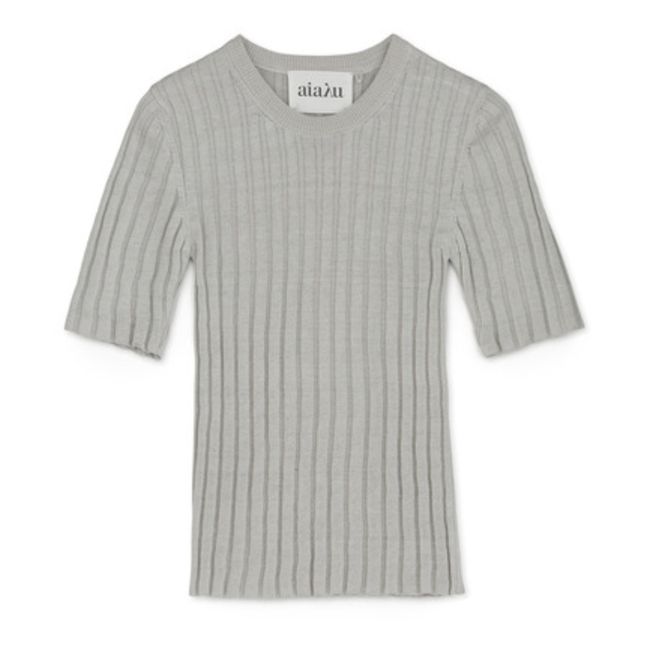 Ribbed Half Linen T-Shirt | Grigio chiaro