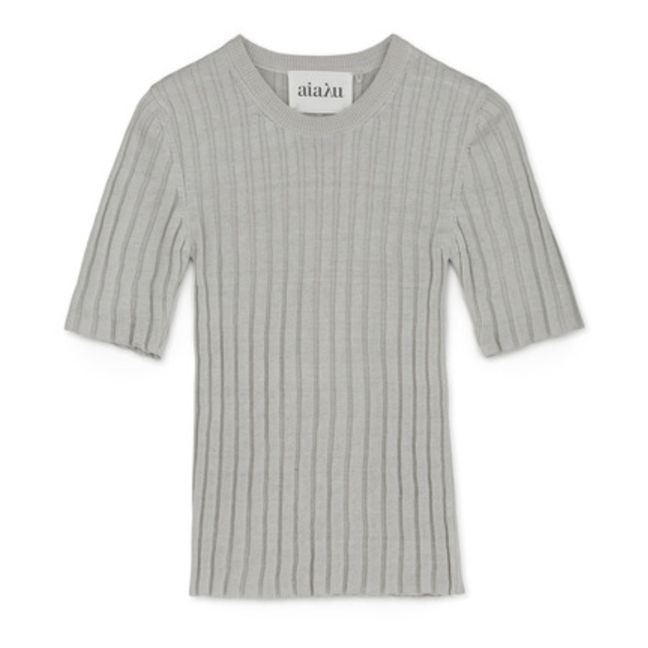 T-shirt Demi Côtelé Lin | Gris clair