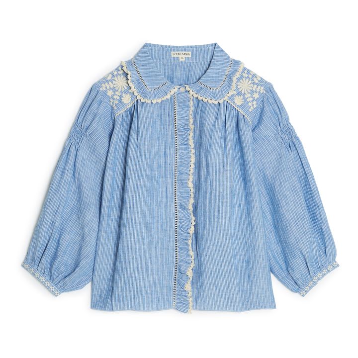 Blusa de lino a rayas Gil | Azul- Imagen del producto n°0