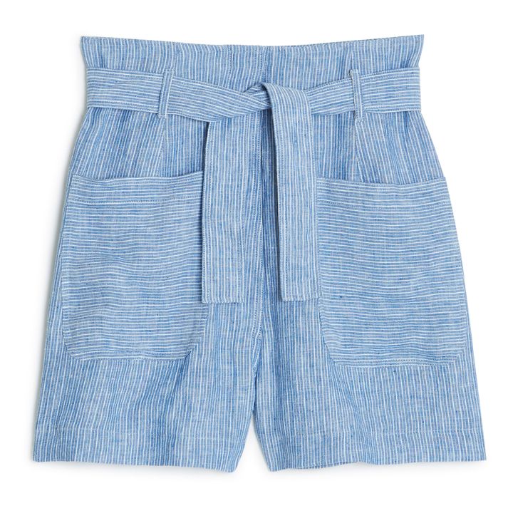 Shorts in lino a righe Virgin | Blu- Immagine del prodotto n°0