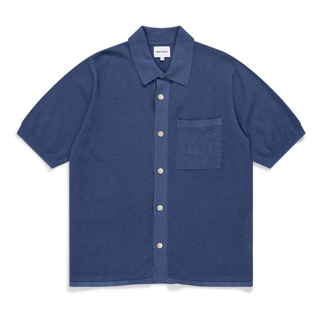 Rollo Cotton Linen Short Sleeved Shirt | Blu  indaco