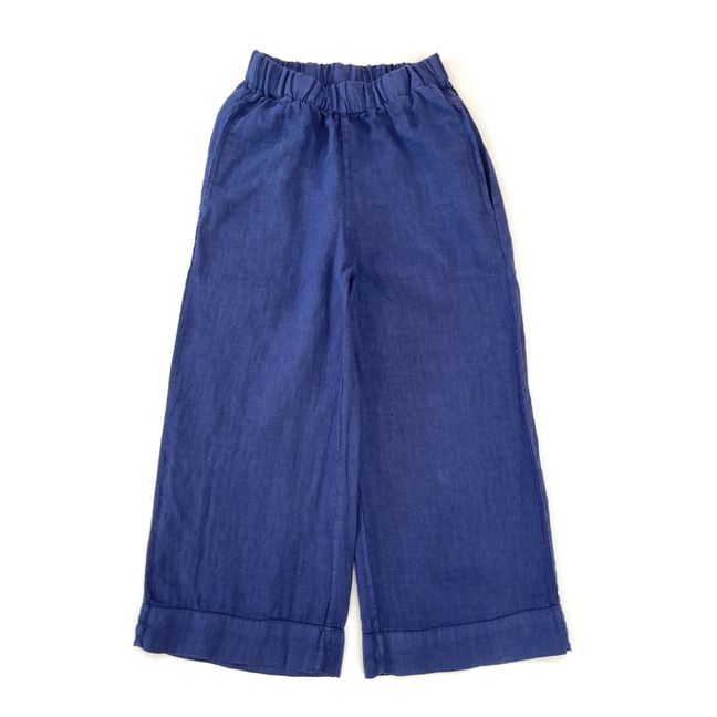 Straight Linen Trousers | Midnight blue