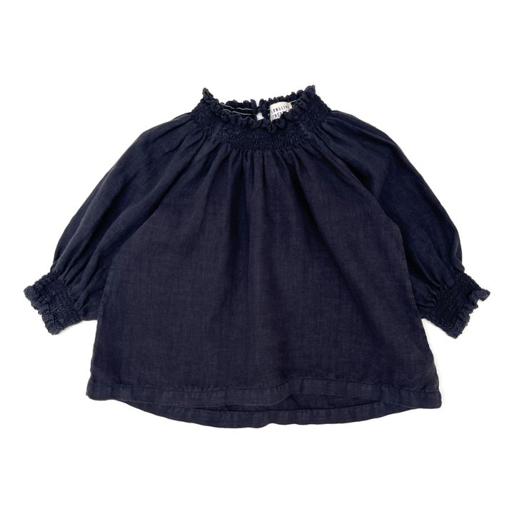Linen Blouse | Navy blue- Product image n°0