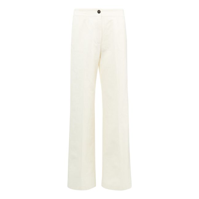 Pantalon Droit Coton Laine | Blanc cassé