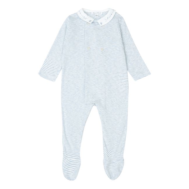 Striped Footed Pyjamas with Embroidered Collar | Crudo