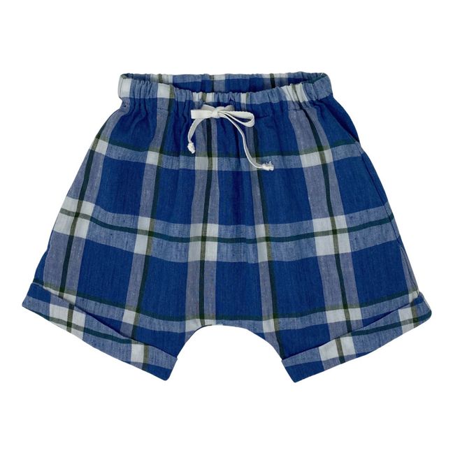 Checked Linen Harem Pants | Blu