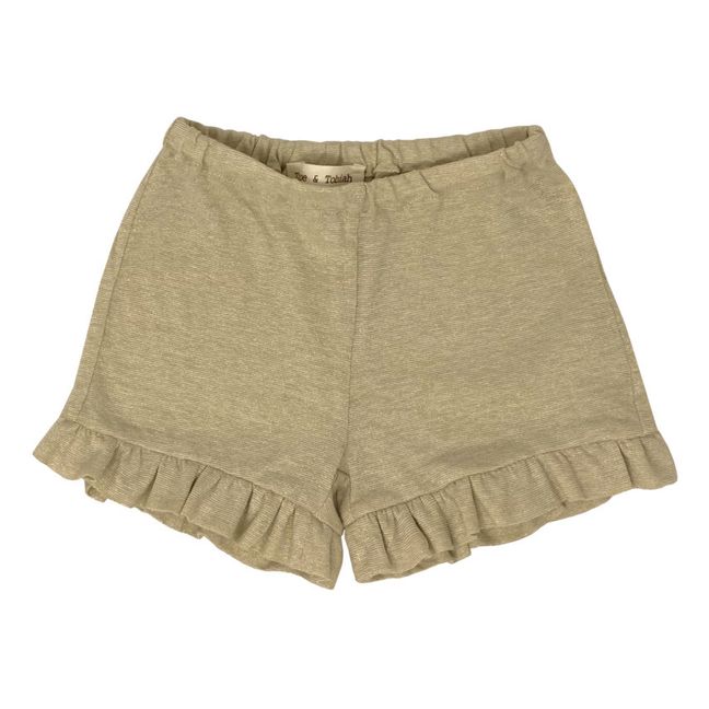 Pantalón corto de lúrex con volantes | Crudo
