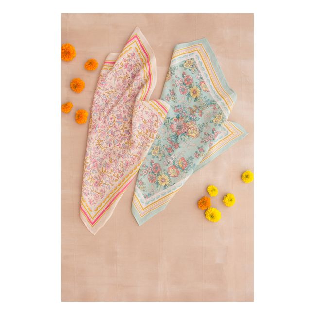Foulard Coton Bio Fleuri Capucine | Ecru