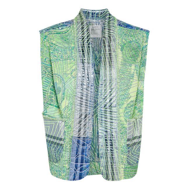 Veste Sans Manches "Stars" Jacquard Métallisée | Vert