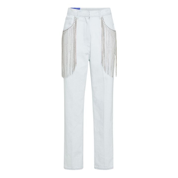 Strass Jeans with Fringe | Denim bleached- Product image n°0
