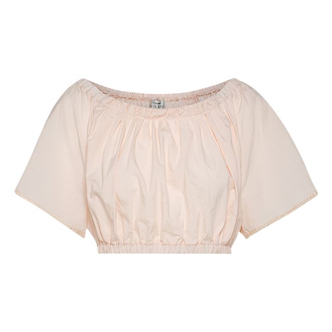 Cotton Poplin Embroidered Cropped Top | Rosa Polvo