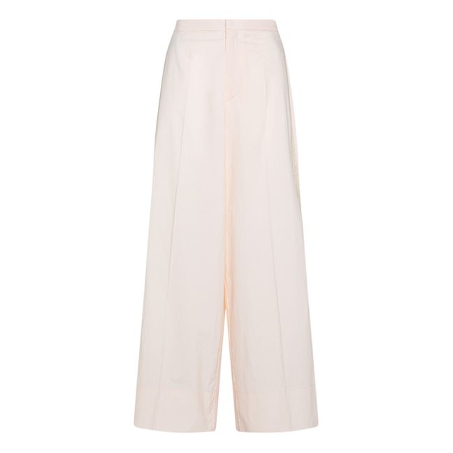 Embroidered Cotton Poplin Palazzo Pants | Rosa incarnato