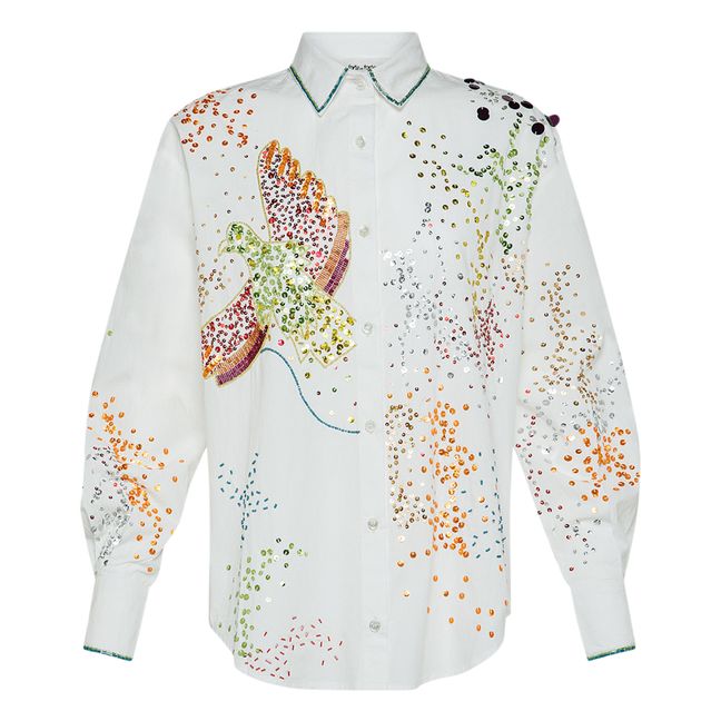Embroidered Cotton Poplin Shirt "Crazy Love" | Weiß