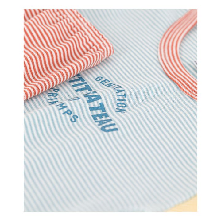 Pijama corto tricolor de rayas de algodón orgánico | Azul- Imagen del producto n°1