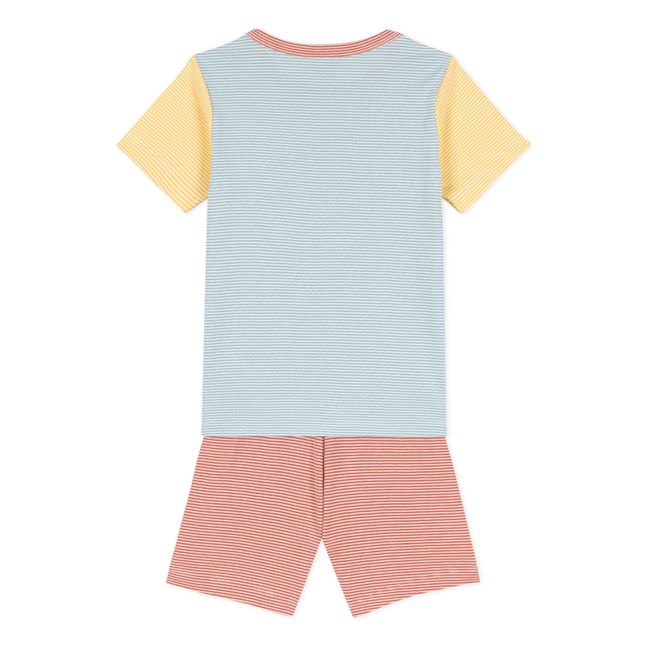 Pijama corto tricolor de rayas de algodón orgánico | Azul