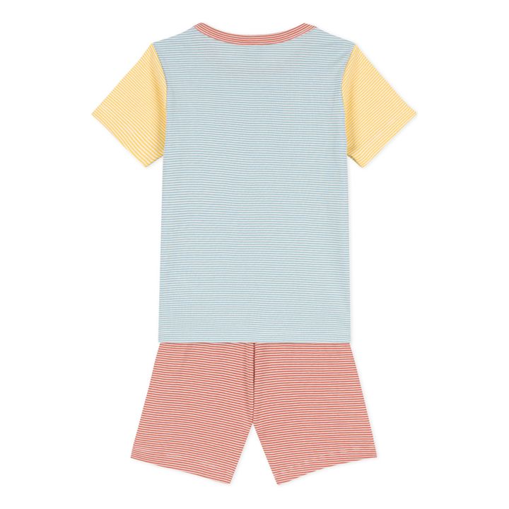 Pijama corto tricolor de rayas de algodón orgánico | Azul- Imagen del producto n°2