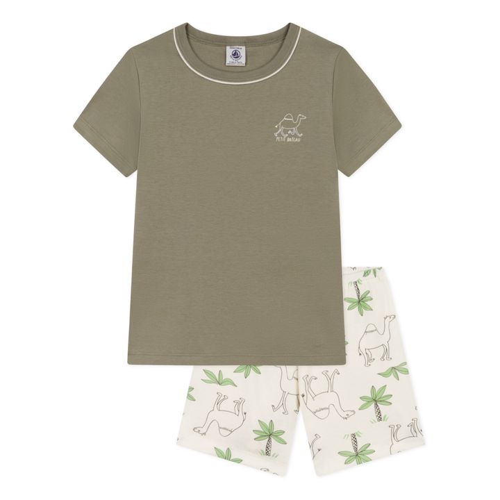 Pijama corto de dromedarios de algodón orgánico | Khaki- Imagen del producto n°0