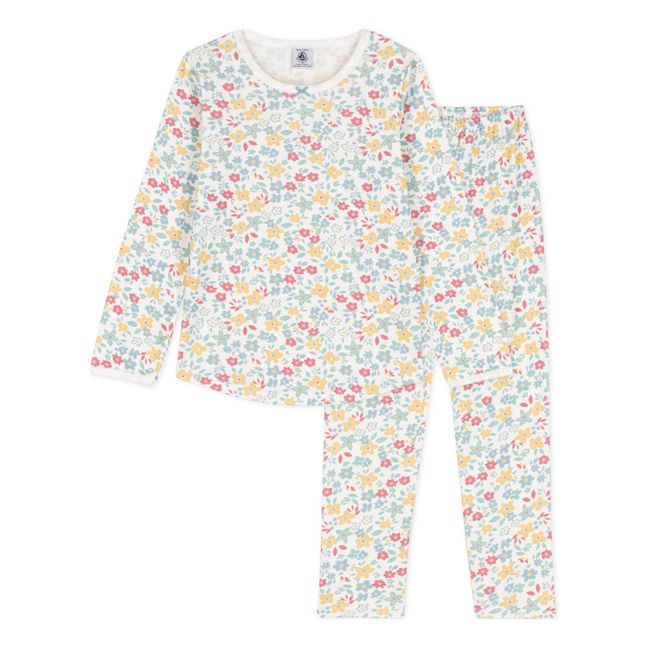 Pyjama Sans Pieds Fleuri Coton Bio | Ecru