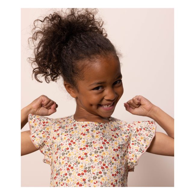 Robe Fleurie en Popeline | Ecru