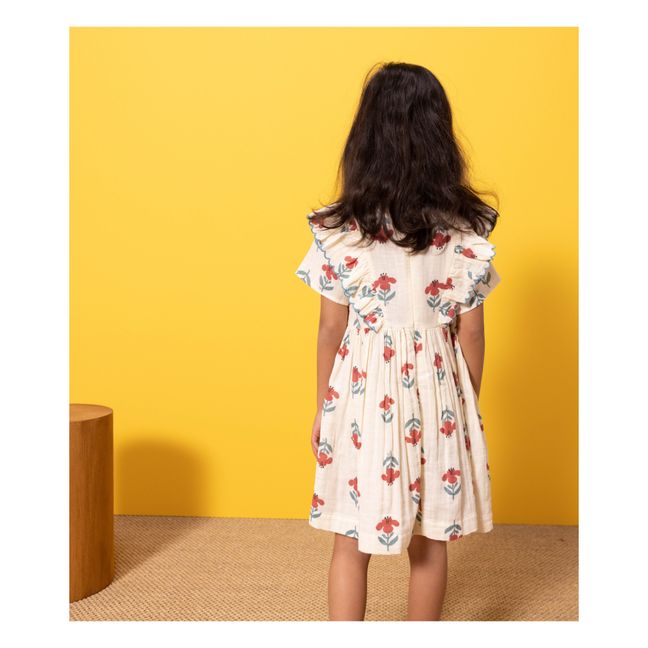 Robe Fleurie en Gaze de Coton | Ecru