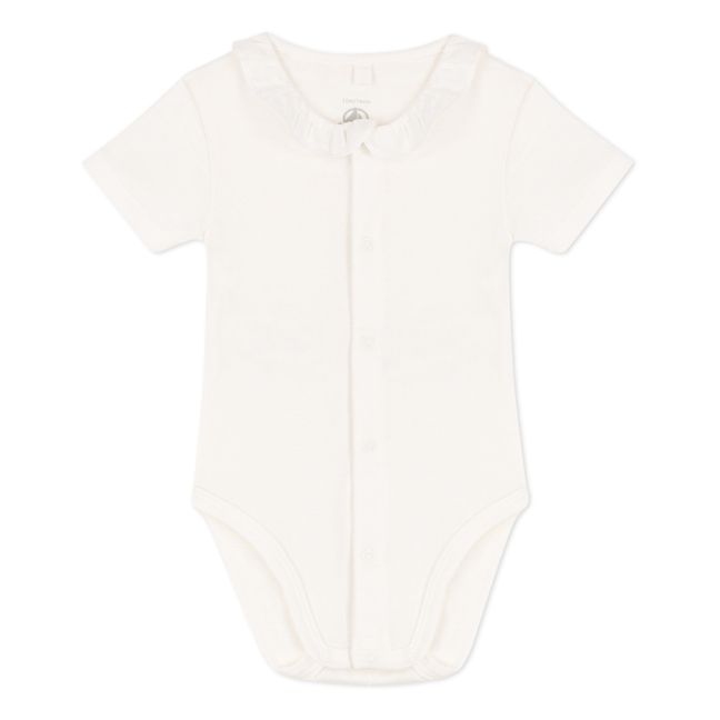 Organic Cotton Frilly Collar Short Sleeve Babygrow | Ecru